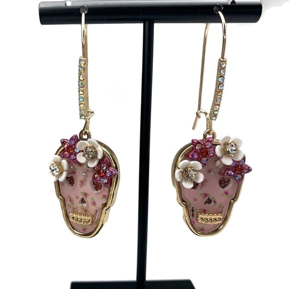 Betsey Johnson Sugar Skull Pink Earrings Halloween - Picture 8 of 8